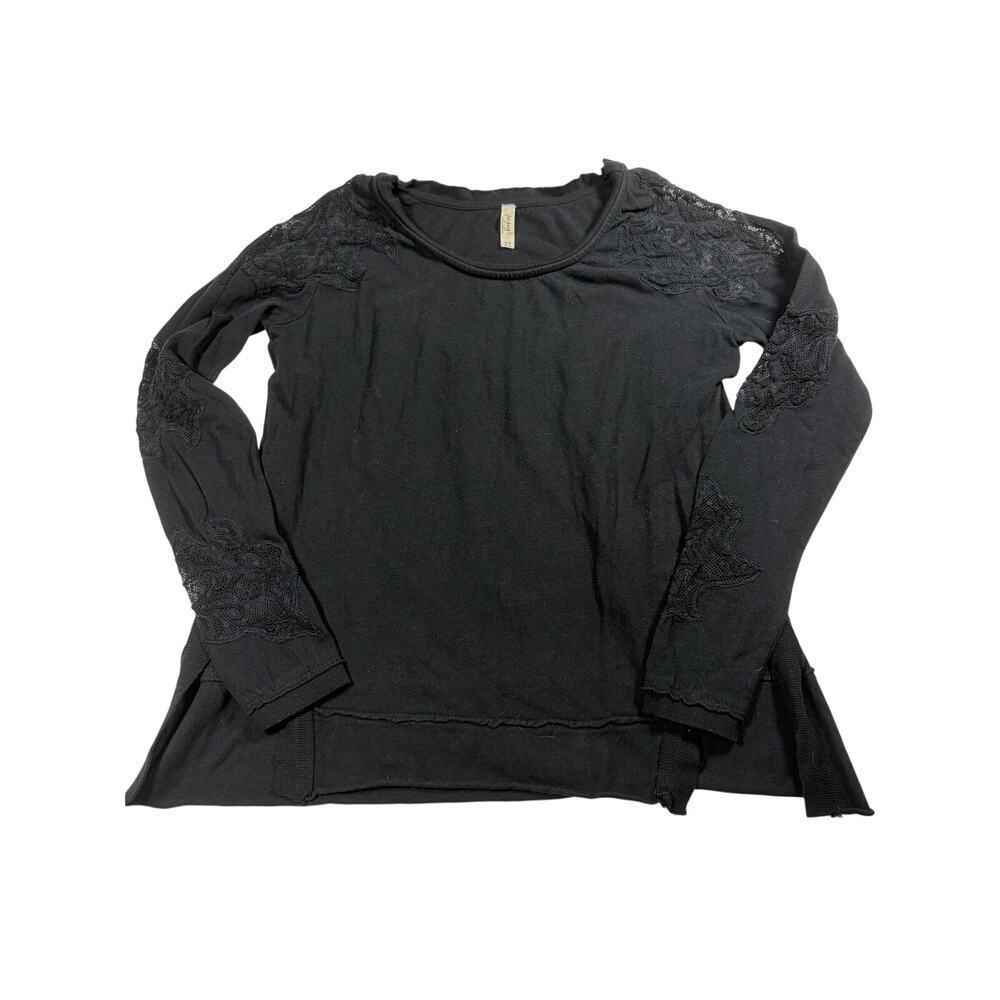 Free‎ People Black Cotton Pullover Lace Sleeve Sweatshirt Womens Small Bohemian
